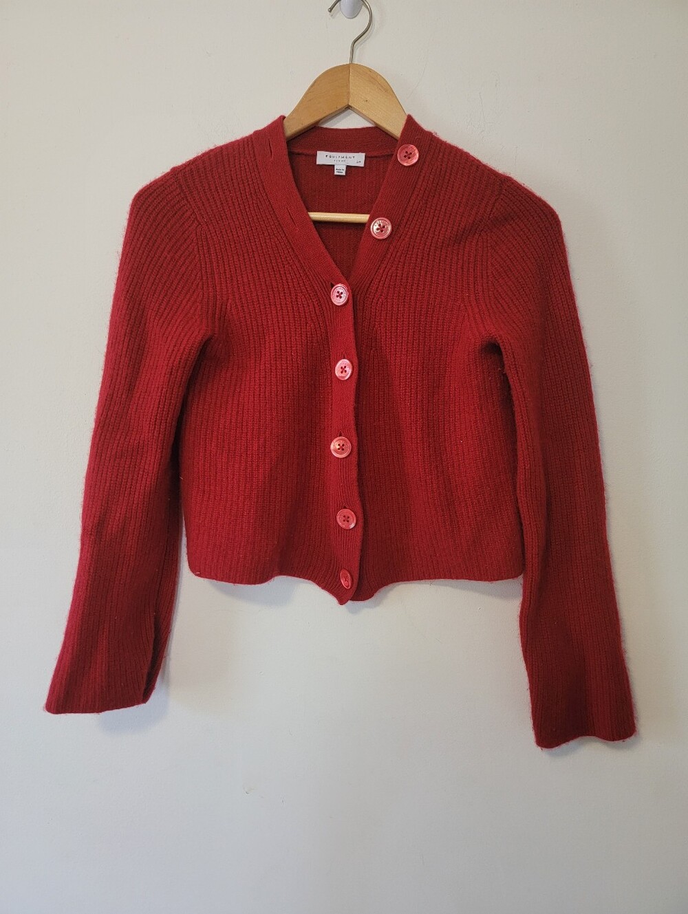 Equipment Femme Red Ribbed Button-Front Cardigan